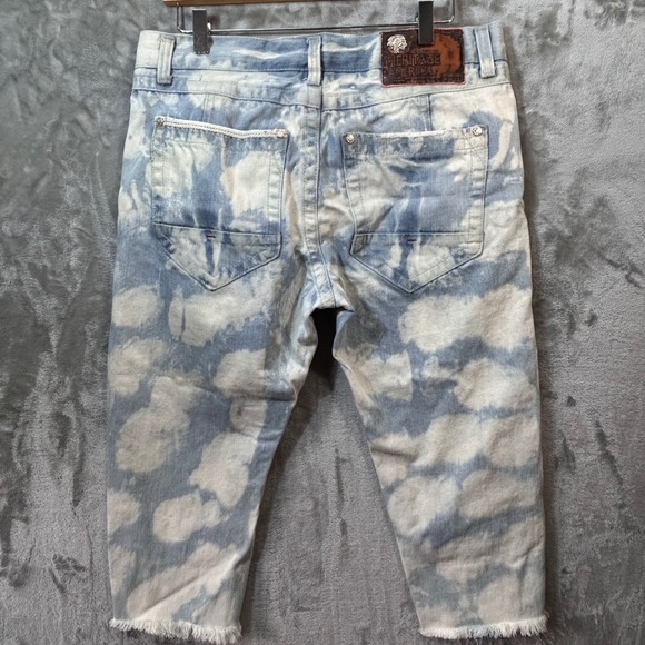Heritage America Men Distressed Acid Wash Jeans Cloud Print Ripped Denim 34x20 - Picture 7 of 15